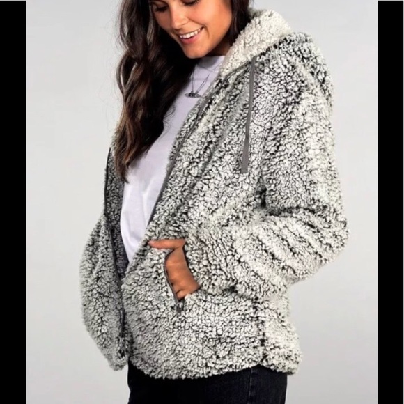 Thread & Supply Sweaters - Thread supply sherpa wubby zip up jacket charcoal
